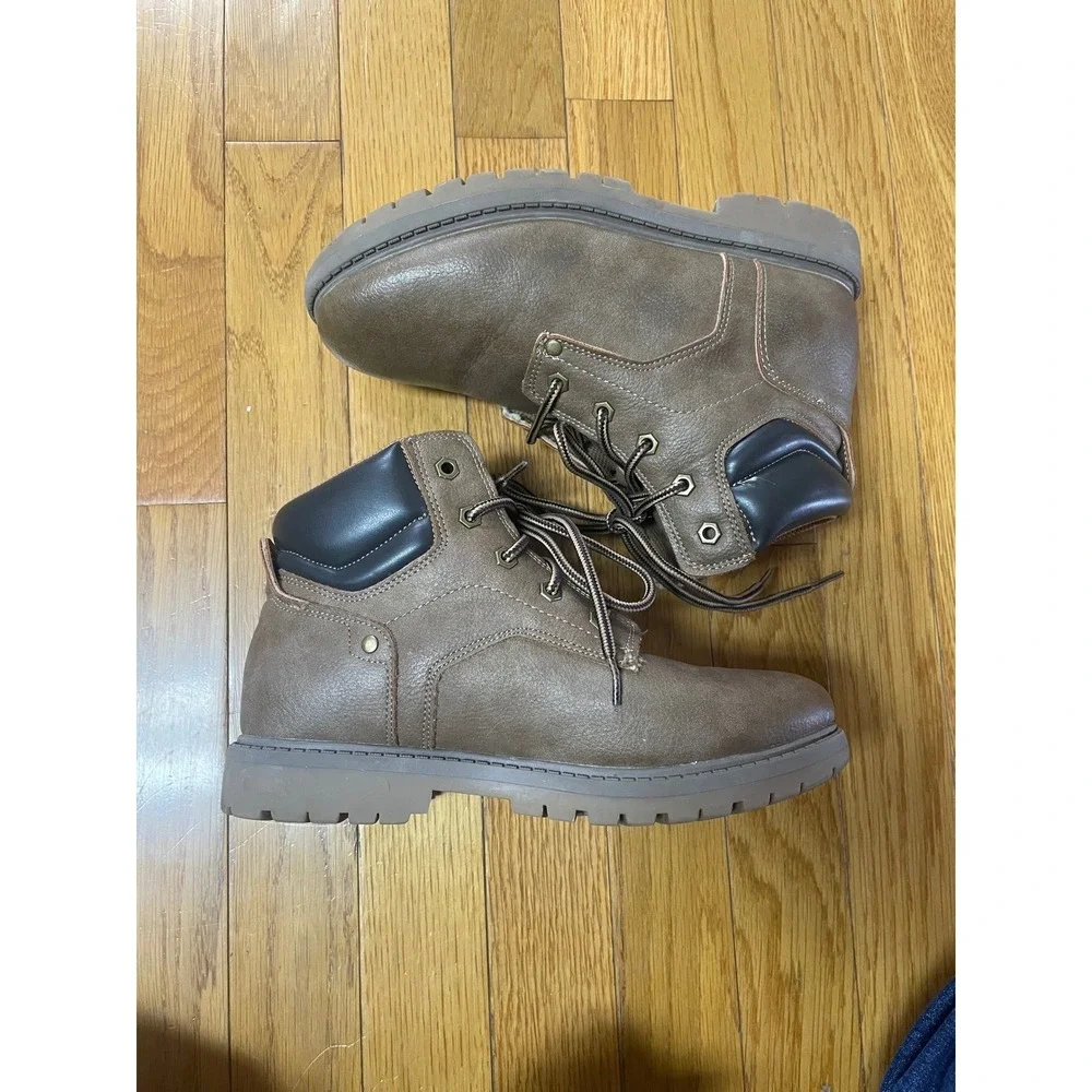 Eddie Bauer Hason Brown Faux Leather Lace Up Ankle Work Boots‎ Mens 4M 39828